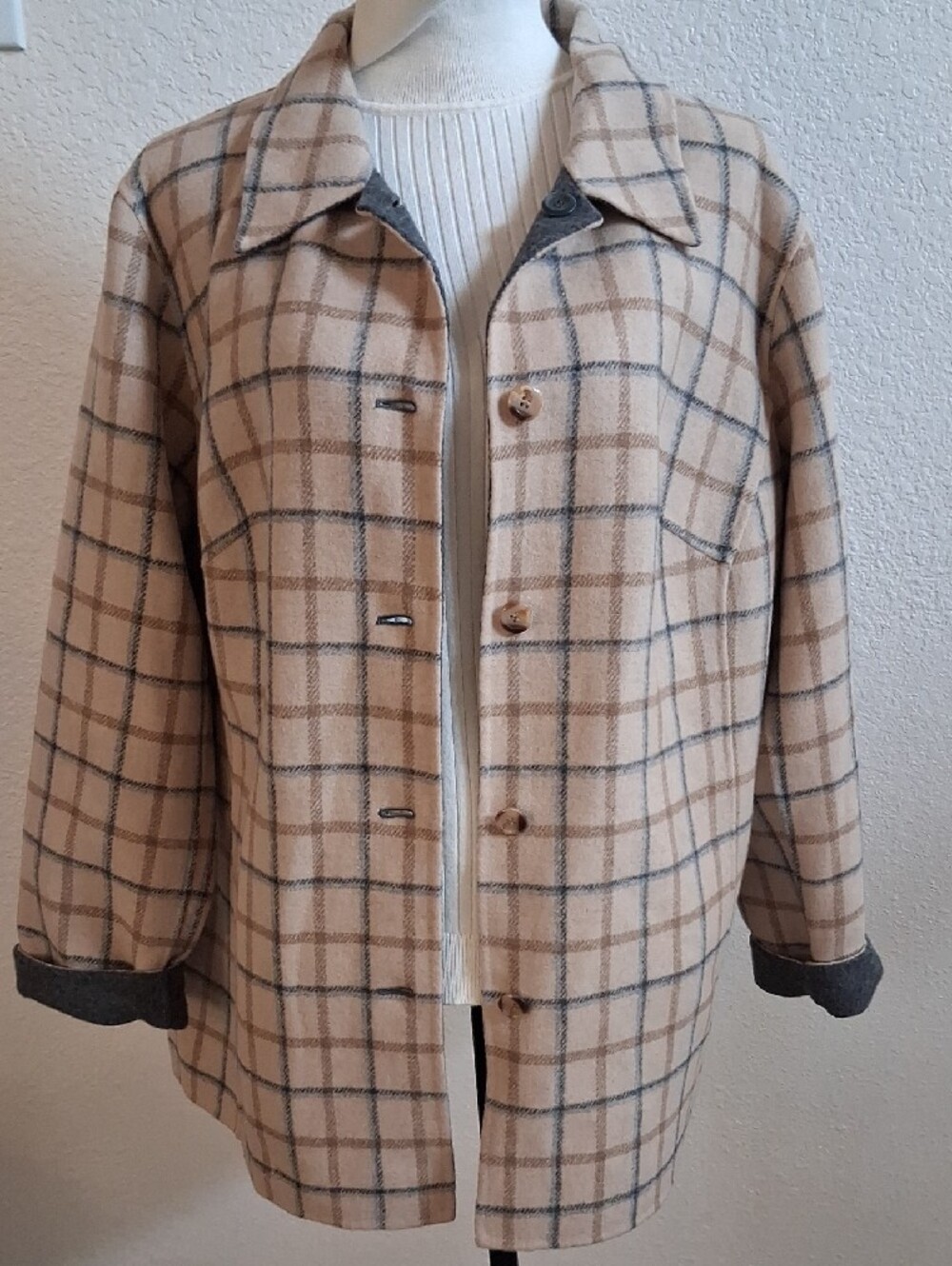 Pendleton Women's Plus Camel Plaid-Gray Reversible Women's 90% Merino Wool 2X